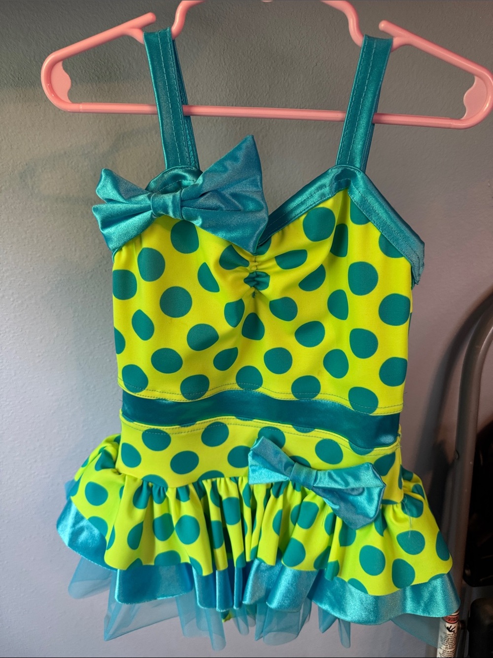 Girls Neon Lime and Teal Polka Dot Dance Dress